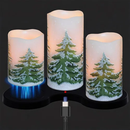 Miniatura 10 de Wondise Velas parpadeantes sin llama con temporizador, funcionan con pilas, cera real, con calcomanía de ciervo dorado, velas LED para decoración