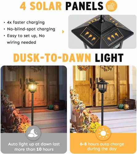 Miniatura 2 de Paquete de 2 postes de luz solar de 63 pulgadas, postes de luz solar para exteriores, impermeables, lámparas para exteriores, patio, decoración