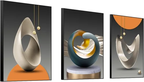 Miniatura 4 de MPLONG Arte de Pared, Arte de Pared Enmarcado de Estilo Brillante, Arte Moderno Abstracto en Forma de Patrón Blanco Azul Amarillo Gris Arte Negro