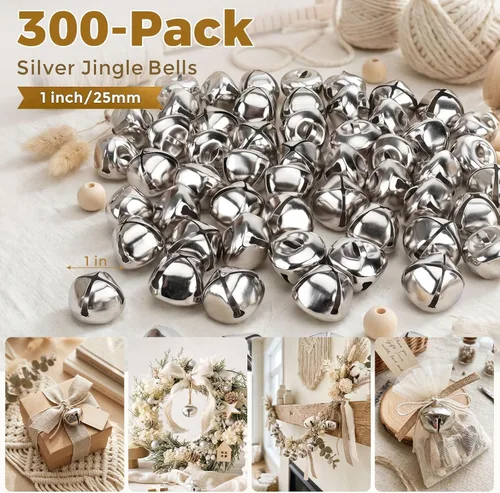 Miniatura 2 de MCPINKY 300 PIEZAS Cascabeles a Granel, Cascabeles de Manualidades de 1 Pulgada para Manualidades DIY, Decoración Navideña y del Hogar, Plateado