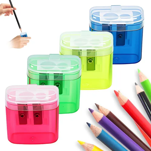 Miniatura 9 de Sacapuntas con tapa, sacapuntas manual de mano de doble agujeros para lápices estándar y jumbo, sacapuntas compacto y lindo para niños, adultos
