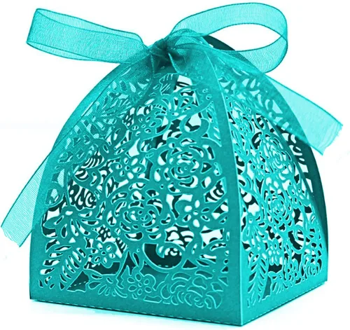 Miniatura 6 de Auto-plaza 50 cajas de regalo de belleza cortadas con láser, cajas de dulces con cintas (morado)