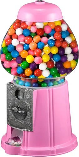 Great Northern Popcorn - Mini máquina de chicles de 11 pulgadas, dispensador de dulces vintage con globo de vidrio, base de metal y mecanismo de Rosa