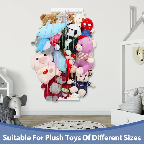 Miniatura 2 de PHOENANCEE Organizador de juguetes de peluche, juego de 2 estantes de almacenamiento de pared de animales de peluche para niños, soporte colgante