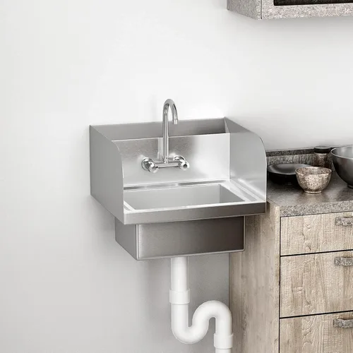 Miniatura 6 de Bonnlo Fregadero de acero inoxidable mejorado para lavado a mano con protector de salpicaduras lateral, fregadero utilitario de montaje en pared