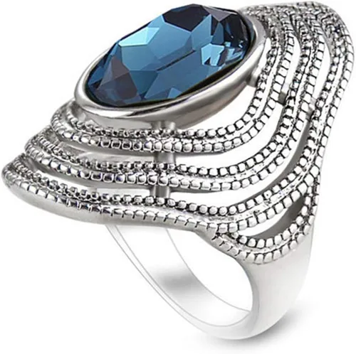 Ai.Moichien Tanzanite Anillos de corte ovalado de imitación de diamante chapado en plata banda ancha vintage mujeres resistente al deslustre joyería