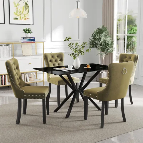 Miniatura 30 de Juego de comedor moderno de cristal de lujo de 5 piezas, juego de comedor rectangular minimalista para 4, juego de mesa de cocina de vidrio