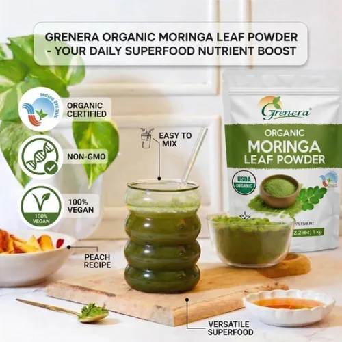 Miniatura 2 de Grenera Moringa en polvo orgánico Hoja de Moringa Oleifera Ingrediente a base de plantas Probado en laboratorio para calidad Mezcla fácil