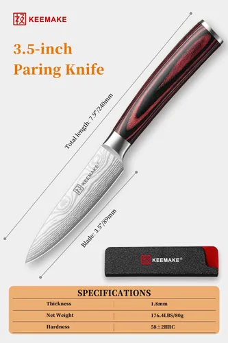Miniatura 6 de KEEMAKE Cuchillo mondador de 3.5 pulgadas - Cuchillo de fruta ultra afilado de acero inoxidable con alto carbono, cuchillos pequeños de cocina