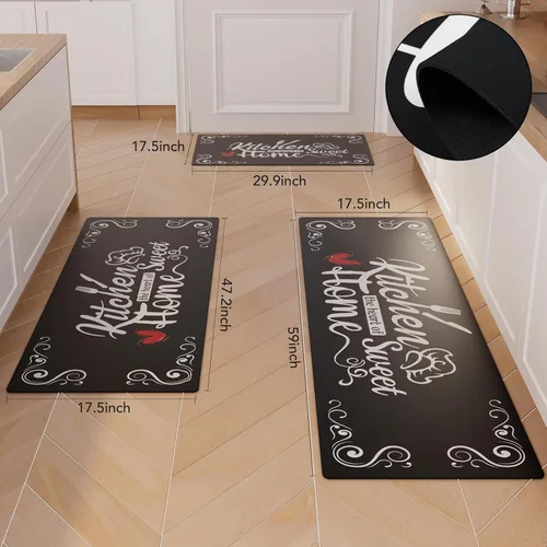 Miniatura 2 de XLHOMO Alfombrillas de Cocina para Piso Juego de 3 Piezas, Corredores Antideslizantes Acolchados Impermeables Cómodas Alfombras y Tapetes de Cocina