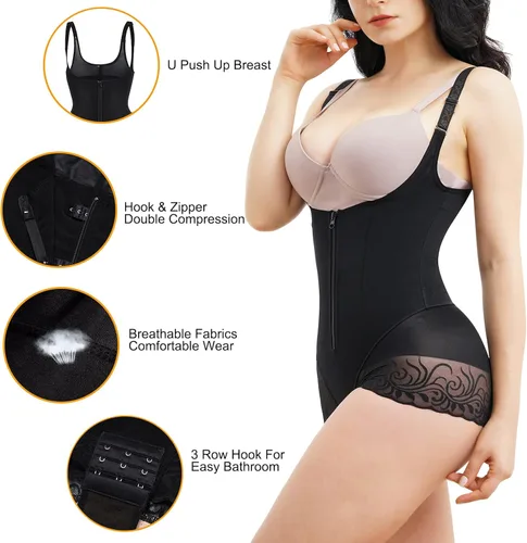 Miniatura 5 de Nebility Body de entrenamiento de cintura para mujer con doble control de abdomen faja moldeadora de cuerpo completo transpirable y suave corsé