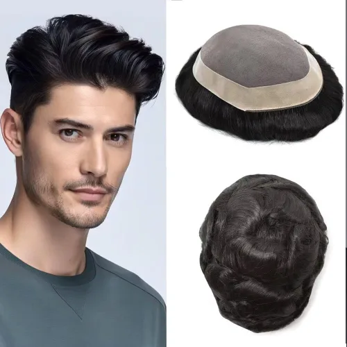 Miniatura 65 de FACE MIRACLE - Pelucas de cabello humano real para hombre, con revestimiento de poliéster, prótesis de cabello masculino, 8 x 11, 1#, negro