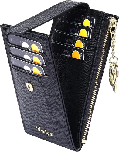 Miniatura 25 de Badiya Tarjetero para mujeres con RFID, carteras delgadas, plegables, tarjetero multifuncional, monedero