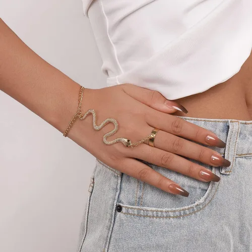 Miniatura 4 de Caiyao Pulsera de anillo punk de serpiente de mariposa, serpiente y araña, pulsera de anillo de dedo de serpiente bohemia, arnés de mano, pulseras