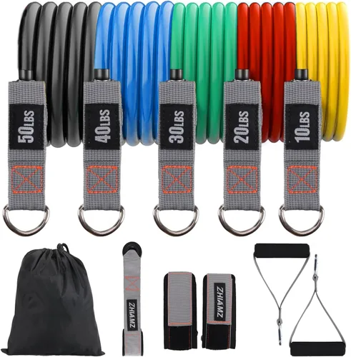 Miniatura 10 de Resistance Bands with Handles, Single Resistance Bands, Exercise Bands with Handles, for Resistance Training, Physical Therapy, Home Workouts