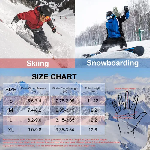 Miniatura 6 de Guantes de esquí para hombres y mujeres, guantes de nieve cálidos impermeables para clima frío, guantes de snowboard para pantalla táctil