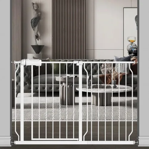 Miniatura 15 de Puerta para bebé extra ancha con puerta, 52.76 ~ 62.2 pulgadas de ancho, montada a presión, sin taladro, puerta de metal con cierre automático