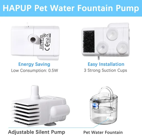 Miniatura 2 de HAPUP Bomba de fuente de agua para gatos, silenciosa, DC5V, original, bomba de repuesto para fuente de bebida para mascotas (170 L/H) con cable