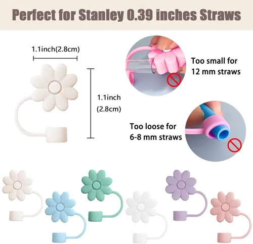 Miniatura 3 de Cubiertas de pajita con flores para tazas Stanley de 30 y 40 oz, accesorios para termos de silicona, tapas de pajita rosa y morada a prueba