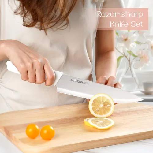 Miniatura 3 de Astercook Juego de cuchillos para cocina, 15 piezas con bloque y afilador, cuchillos de cocina con revestimiento de cerámica, hoja afilada, aptos