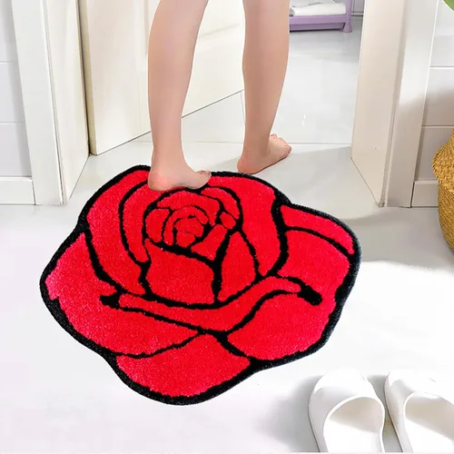 Miniatura 4 de LEVINIS Alfombras de baño con rosas rojas para baño, antideslizante, absorbente, alfombra de baño, alfombra de baño, alfombra de área floral suave