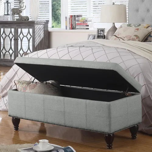Miniatura 3 de Rosevera Berta - Parte superior tapizada de poliéster con cabeza de clavo rectangular para sala de estar, reposapiés, dormitorio, entrada, banco