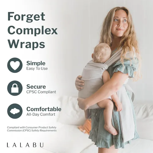 Miniatura 2 de Lalabu The Simple Wrap Baby Wraps Carrier - Elegante portabebés para recién nacidos y niños pequeños de 13 a 28 libras. Probado en seguridad, fácil