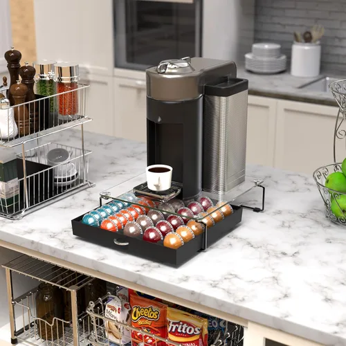 Miniatura 8 de DecoBrothers Cajón Organizador de Cápsulas de Café Vertuo de Vidrio Templado de Cristal, Organizador de 30 Cápsulas Grandes o 60 Pequeñas Nespresso