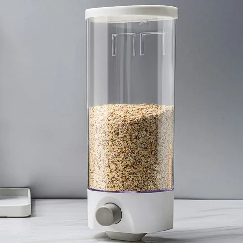 Miniatura 2 de Kichvoe Tarro de almacenamiento montado en la pared 1.5L dispensador de grano transparente para cocina ahorro de espacio organizador de alimentos a