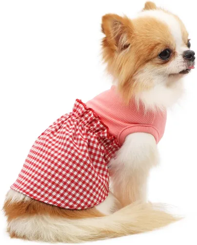 Miniatura 7 de LOPHIPETS Vestido a cuadros para perros pequeños, taza de té para niña, chihuahua, yorkie, cachorro, ropa de gato, cuadros blancos y negros, XXS