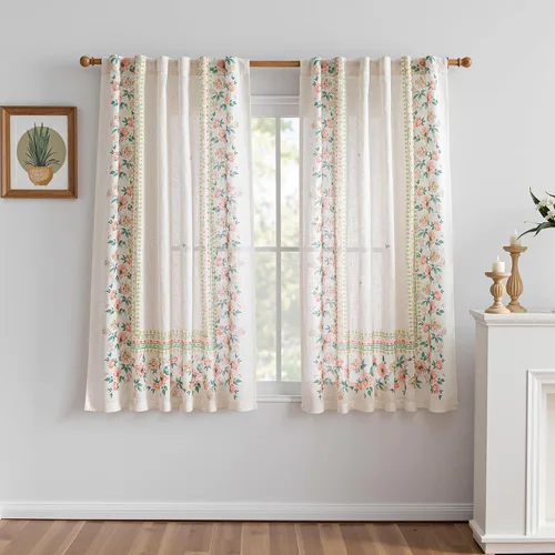 Miniatura 35 de MYSKY HOME Cortinas florales de cocina de 24 pulgadas, cortinas de lino con patrón de flores de granja, bolsillo para barra de filtro de luz aireado