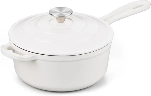 Miniatura 16 de Onader Sartén de hierro fundido esmaltado, cacerola pequeña de 1 cuarto de galón con tapa, olla de hierro fundido, horno holandés esmaltado, Blanco