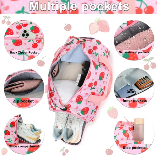 Miniatura 5 de BTOOP Bolsa de lona para niñas, niños, gimnasio, deportes, mujer, bolsa de viaje para entrenamiento, fin de semana, con compartimento para zapatos