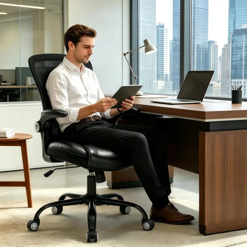 Miniatura 2 de Silla de oficina ergonómica, silla de escritorio con reposabrazos abatible ajustable con soporte lumbar, silla de computadora de malla transpirable