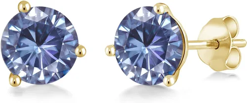 Miniatura 177 de Gem Stone King Aretes de oro de 14 quilates, 0.236 in, piedra natal redonda, Martini, 3 puntas, aretes de oro para mujer