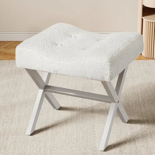 Miniatura 15 de Memobarco Taburete Silla de Tocador de 18 Pulgadas, Banco de Tocador con Patas en X de Metal, Taburete Otomán de Acento con Tela Bouclé Transpirable