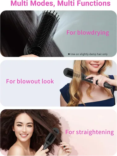 Miniatura 6 de Cepillo alisador de cabello con rejillas de ventilación, peine alisador de aire caliente todo en 1 para mujeres negras, doble voltaje, apagado