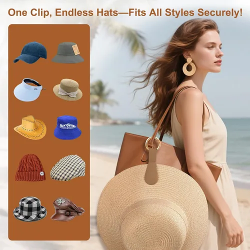Miniatura 38 de Clip magnético para sombrero para viajes, 2 soportes de silicona color caqui claro para bolsos, bolsos, equipaje y sombreros de playa, clip