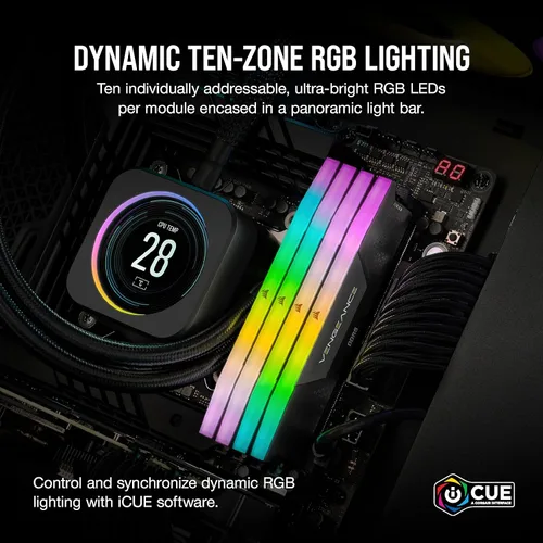 Miniatura 4 de CORSAIR Vengeance RGB DDR5 RAM 32 GB (2 x 16 GB) 6000 MHz CL30 Intel XMP iCUE Memoria de computadora compatible - Negro (CMH32GX5M2B6000C30)