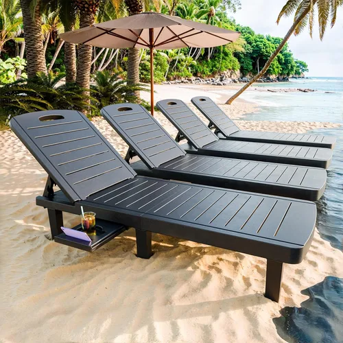 Miniatura 12 de CDCASA Chaise Lounge al aire libre, sillas de piscina multifuncionales con 5 posiciones ajustables y bandeja lateral, salas de resina impermeables