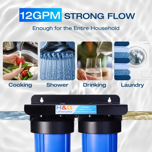 Miniatura 3 de H&G Lifestyles Filtro de agua para toda la casa para agua de pozo, reduce fluoruro de hierro manganeso, con filtros GAC KDF, reduce el olor a cloro