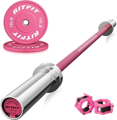 Miniatura 17 de RITFIT Placas de peso rosas, placa de pesas olímpicas de 2 pulgadas, placas de parachoques con inserto de acero, pesas rosas para gimnasio y hogar