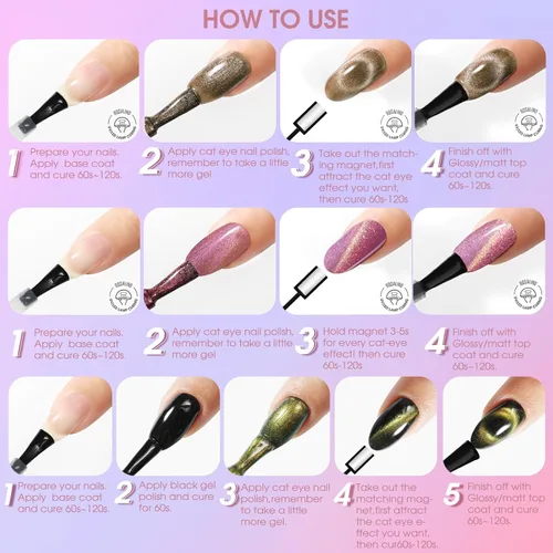Miniatura 7 de ROSALIND Cateye - Esmalte en gel, 8 colores con purpurina magnética de ojo de gato, juego de esmalte de uñas de gel con imán, esmalte de gel