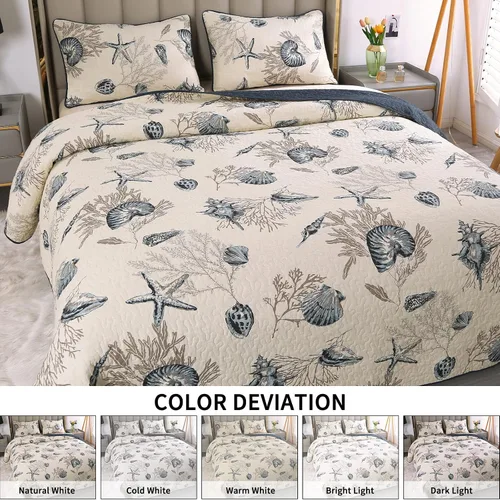 Miniatura 3 de Juego de ropa de cama 3 piezas, cobertor acolchonado tamaño Queen de algodón. Azul y blanco.
