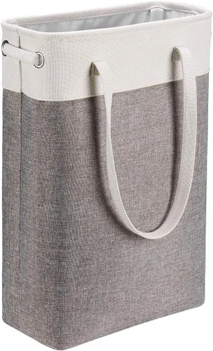 Miniatura 12 de Cesta de ropa sucia con asas beige y marrón, cesta de lavandería delgada plegable, cesta de ropa sucia estrecha, bolsa de lavandería plegable, cesto