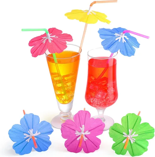 Chengu 100 popotes de paraguas para bebidas, cócteles hawaianos, pajitas para paraguas, verano, playa, Luau, bebidas tropicales, suministros de
