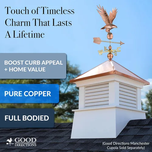 Miniatura 4 de Good Directions Veleta de águila de cobre pulido, acento decorativo en la azotea para graneros, hogares, cobertizos y cúpulas, duradero y hecho a
