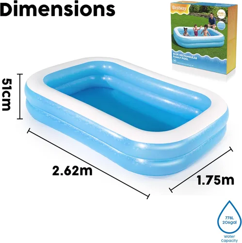 Miniatura 3 de Bestway 54006 Piscina inflable rectangular familiar, 103.1 x 68.9 x 20.1 in, azul/blanco