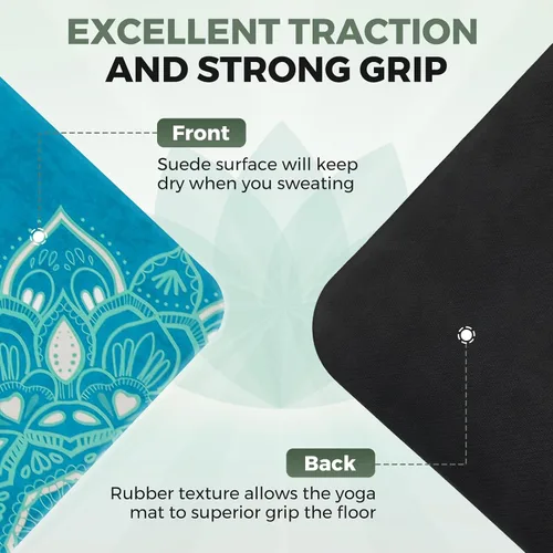 Miniatura 8 de U&M Tapete de yoga antideslizante, tapete de gamuza para ejercicio con bolsa de transporte para yoga, pilates y meditación, estiramiento de suelo