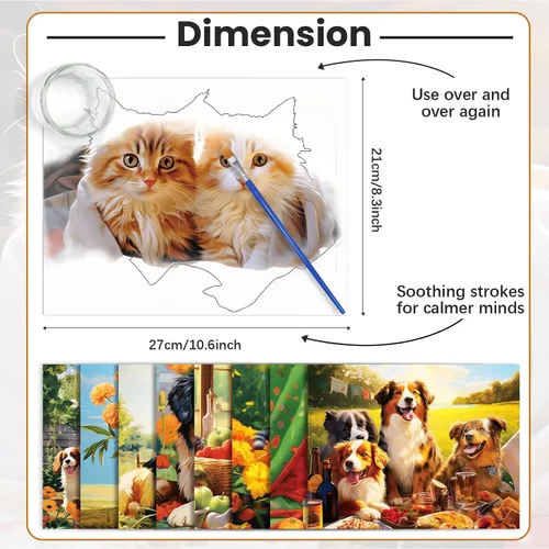 Miniatura 4 de ZOIIWA 24 piezas de productos de demencia para ancianos reutilizables, juguetes de pintura al agua, mascotas, perros, gatos, actividades de demencia